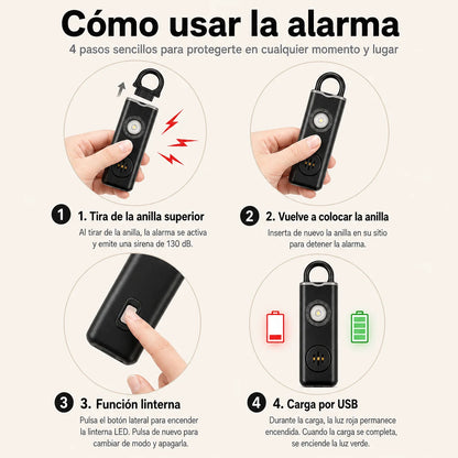 ALARMA PERSONAL DE SEGURIDAD 2 EN 1 + LINTERNA LED