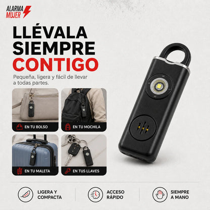 ALARMA PERSONAL DE SEGURIDAD 2 EN 1 + LINTERNA LED